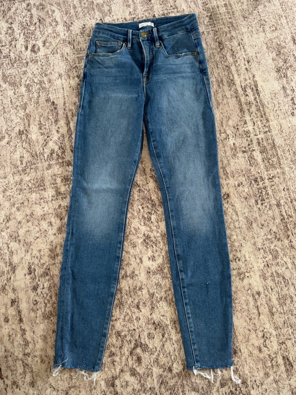 Good American Dark Blue Skinny Jeans with Raw Hem